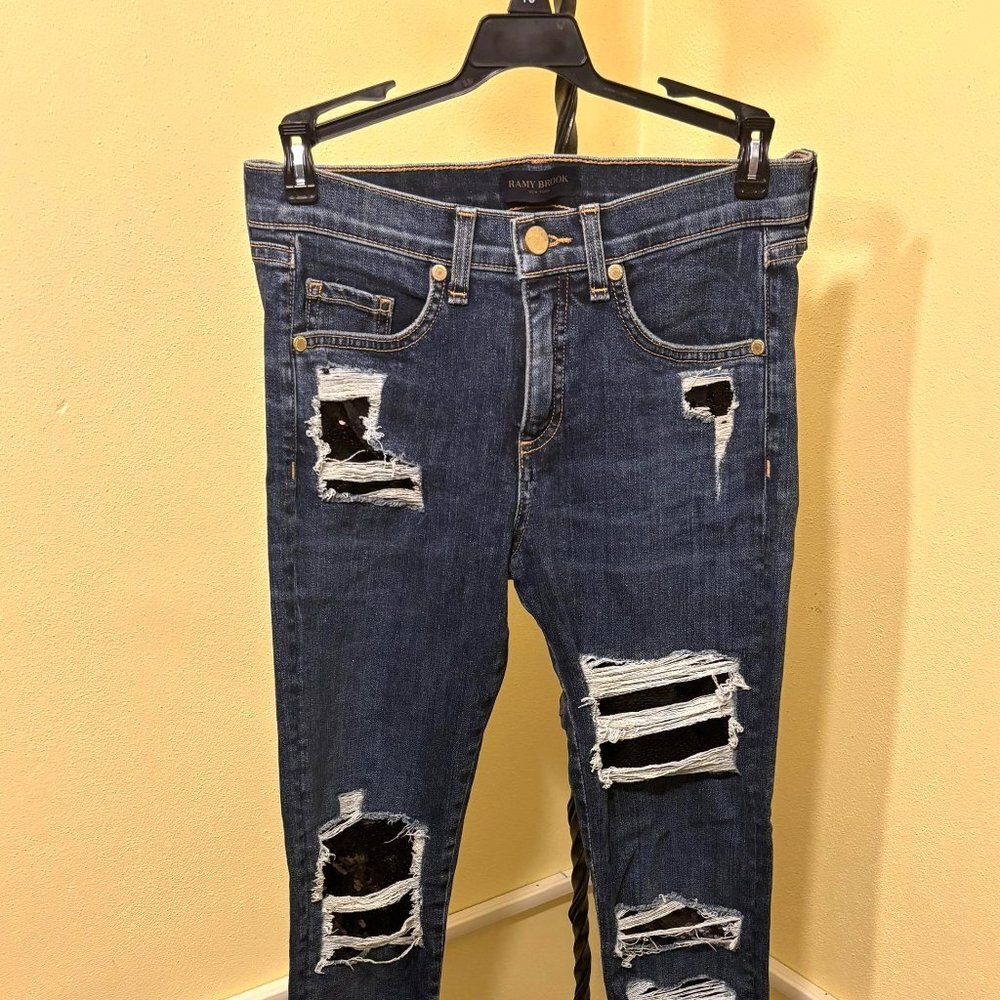 RAMY BROOK NAOMI SKINNY DISTRESSED SEQUIN JEANS Size 26‎